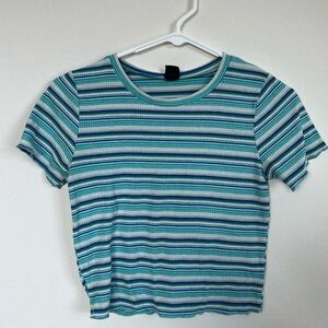 Blue and Green Striped Ribbed Baby Tee